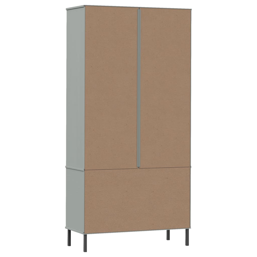 vidaXL Bücherschrank OSLO Metallbeine Grau 85x35x172,5 cm Massivholz