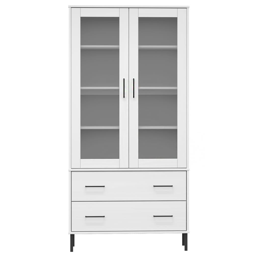 vidaXL Bücherschrank OSLO Metallbeine Weiß 85x35x172,5 cm Massivholz
