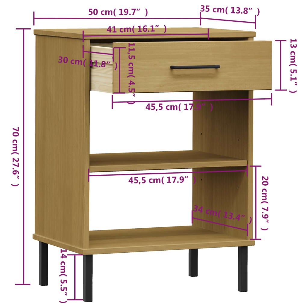 vidaXL Console OSLO avec pieds en métal Marron Bois de pin massif