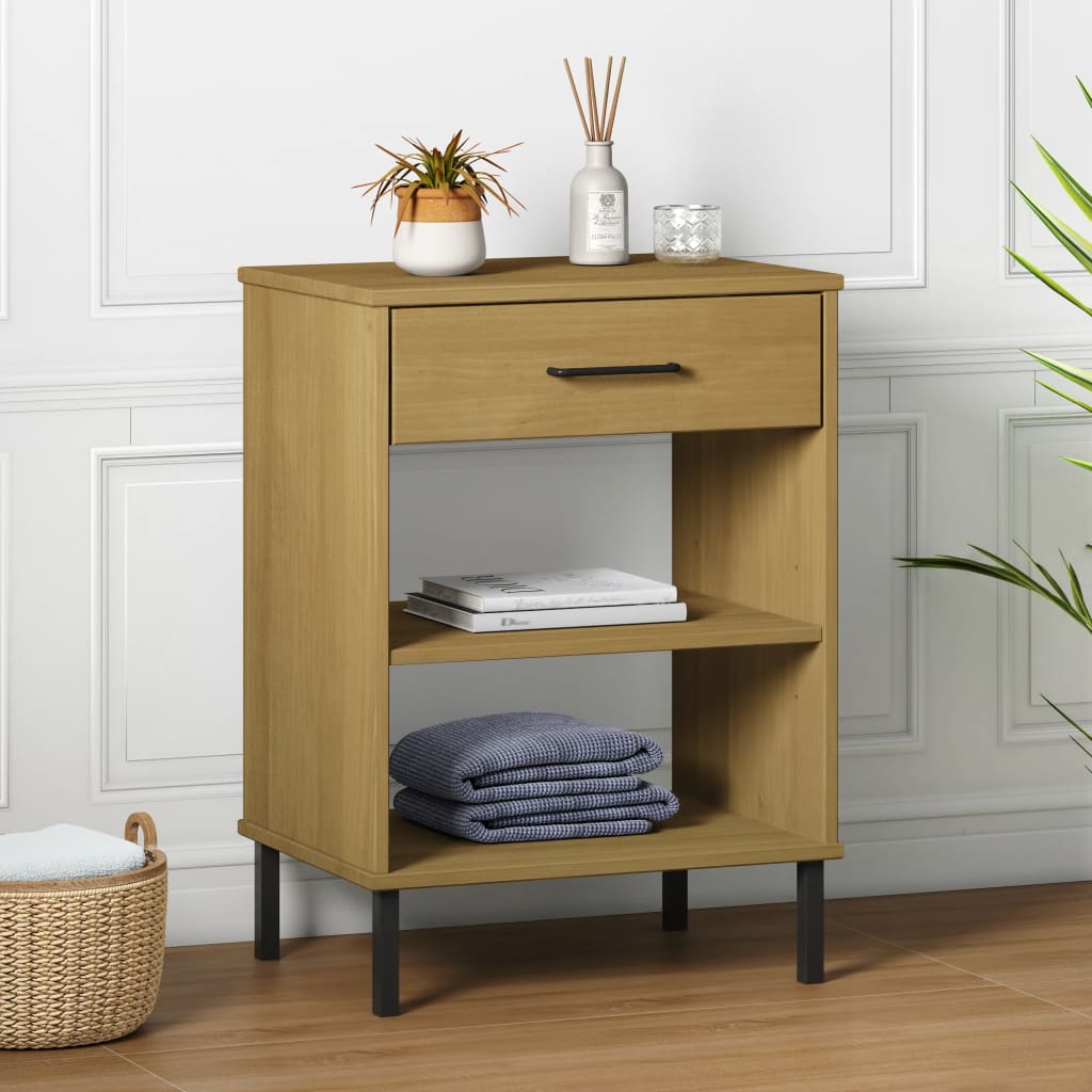 vidaXL Console OSLO avec pieds en métal Marron Bois de pin massif