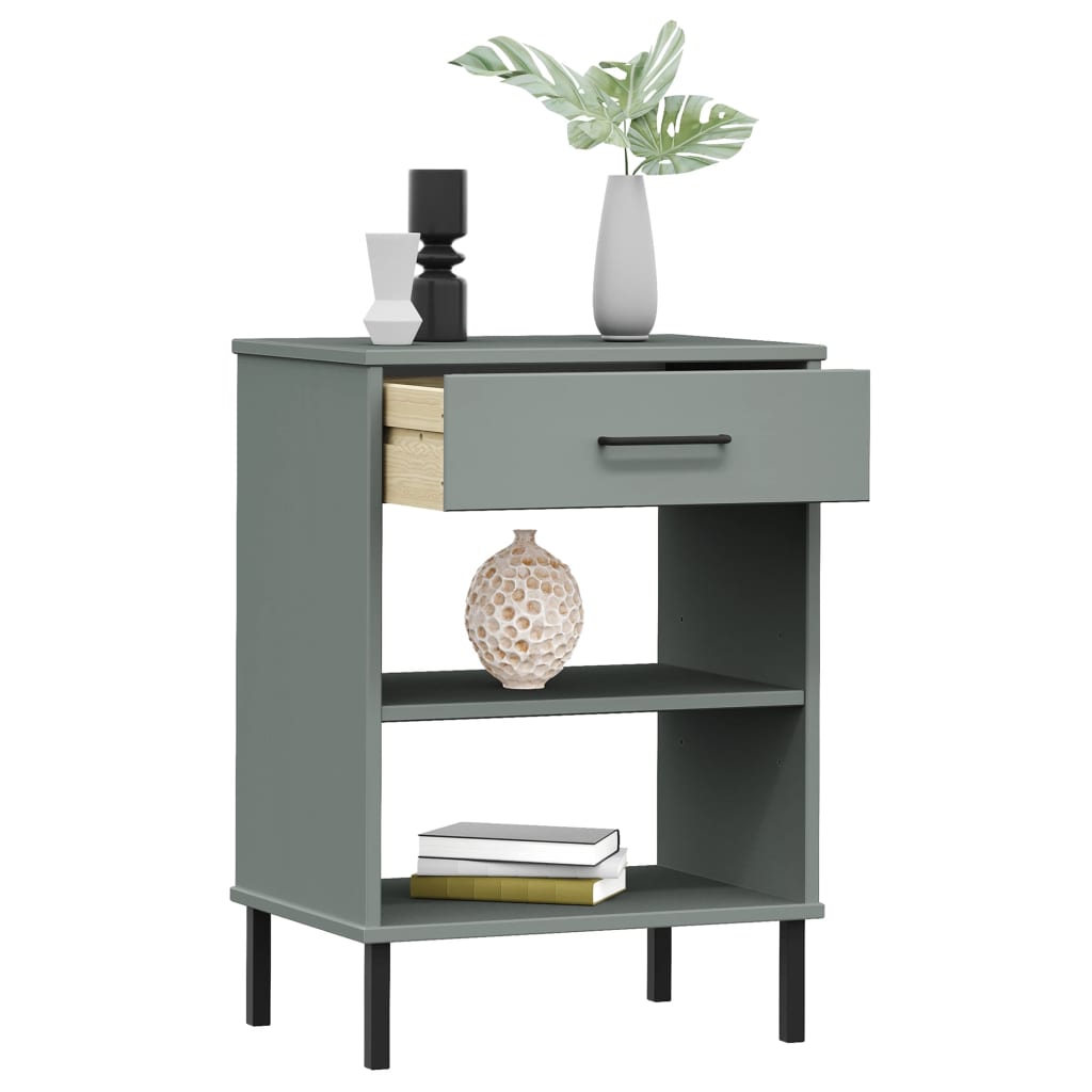 vidaXL Console OSLO avec pieds en métal Gris Bois de pin massif