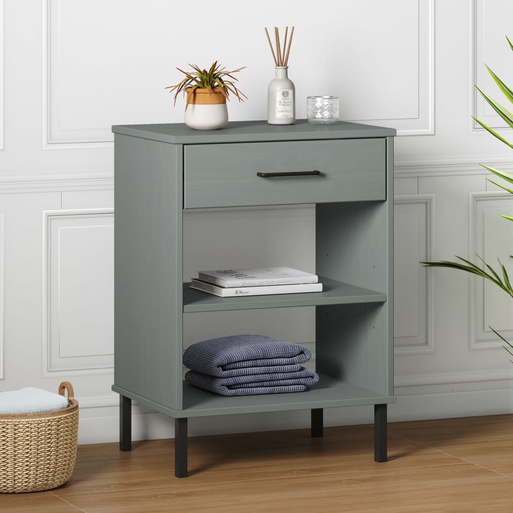 vidaXL Console OSLO avec pieds en métal Gris Bois de pin massif