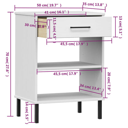 vidaXL Console OSLO avec pieds en métal Blanc Bois de pin massif