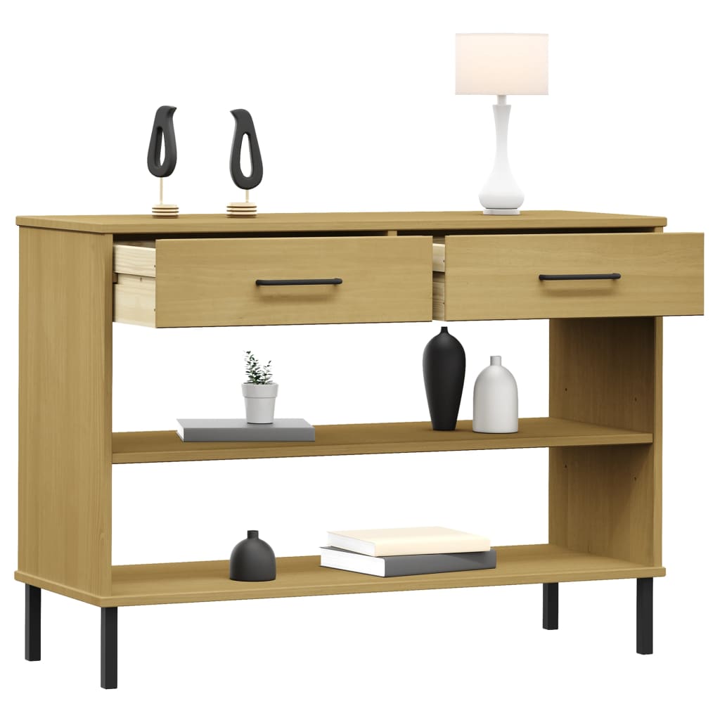 vidaXL Console OSLO avec pieds en métal Marron Bois de pin massif