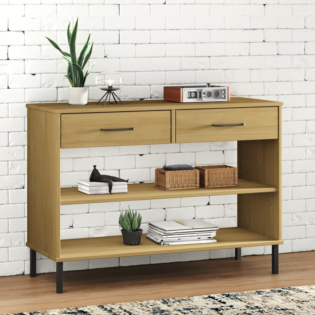 vidaXL Console OSLO avec pieds en métal Marron Bois de pin massif