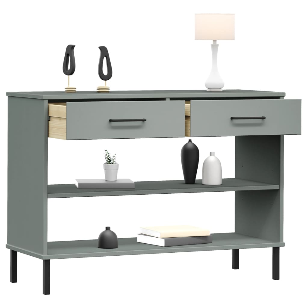 vidaXL Console OSLO avec pieds en métal Gris Bois de pin massif