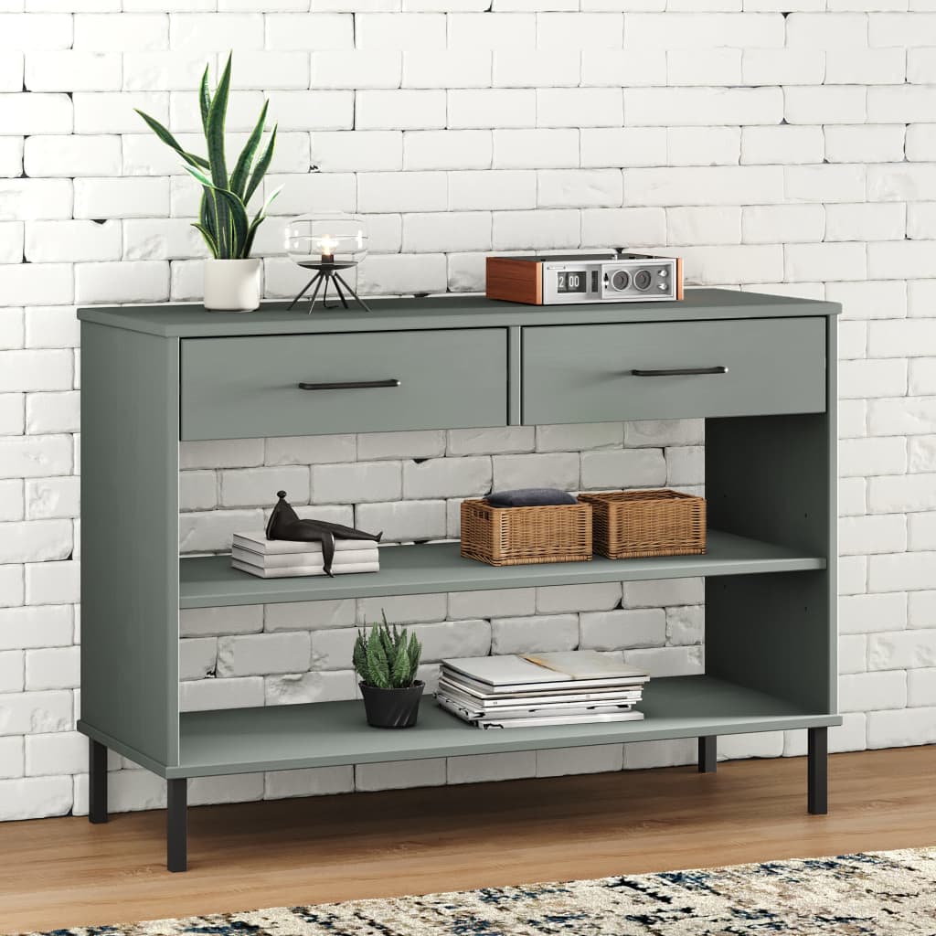 vidaXL Console OSLO avec pieds en métal Gris Bois de pin massif
