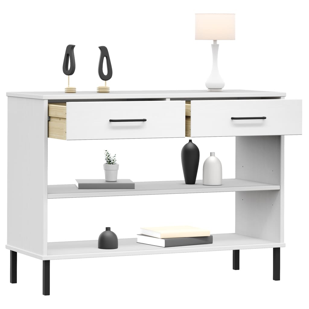 vidaXL Console OSLO avec pieds en métal Blanc Bois de pin massif