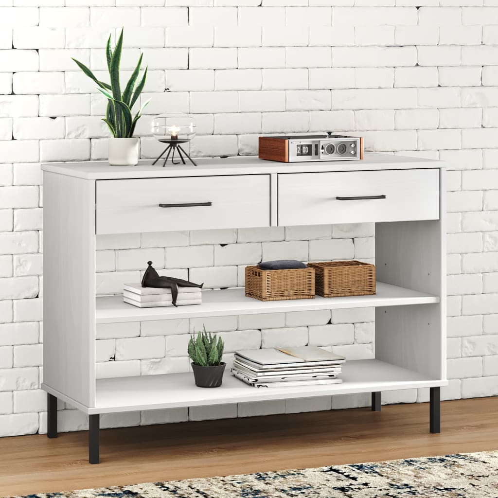 vidaXL Console OSLO avec pieds en métal Blanc Bois de pin massif