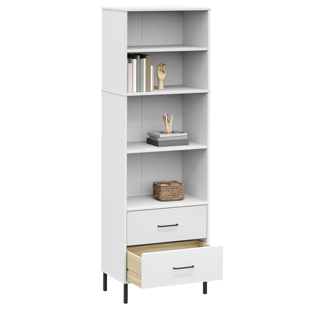 vidaXL Bücherregal OSLO mit 2 Schubladen Weiß 60x35x180 cm Massivholz