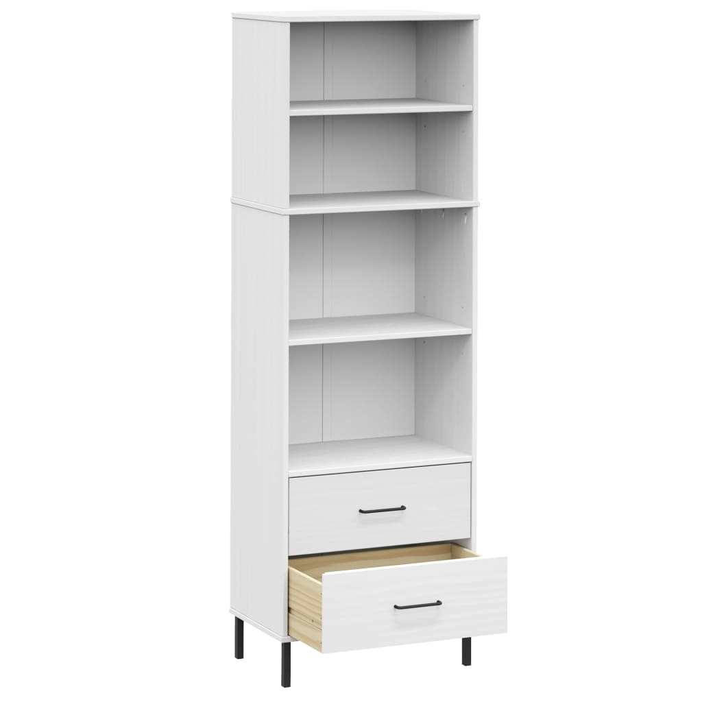 vidaXL Bücherregal OSLO mit 2 Schubladen Weiß 60x35x180 cm Massivholz