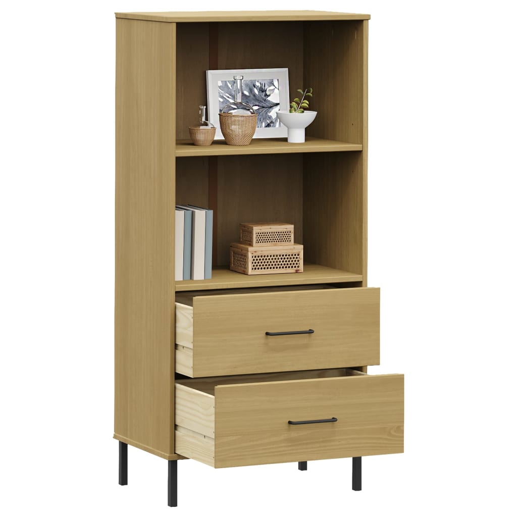 vidaXL Bücherregal OSLO 2 Schubladen Braun 60x35x128,5 cm Massivholz