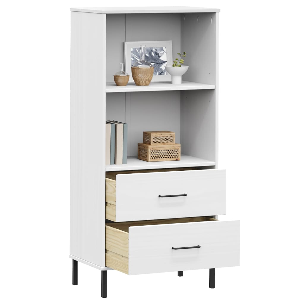 vidaXL Étagère OSLO avec 2 tiroirs Blanc 60x35x128,5cm Bois massif