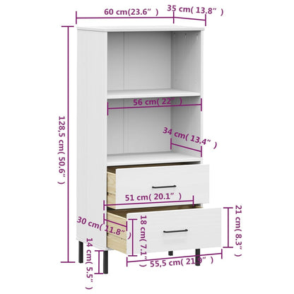 vidaXL Étagère OSLO avec 2 tiroirs Blanc 60x35x128,5cm Bois massif