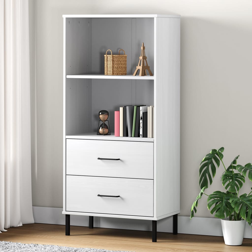 vidaXL Étagère OSLO avec 2 tiroirs Blanc 60x35x128,5cm Bois massif