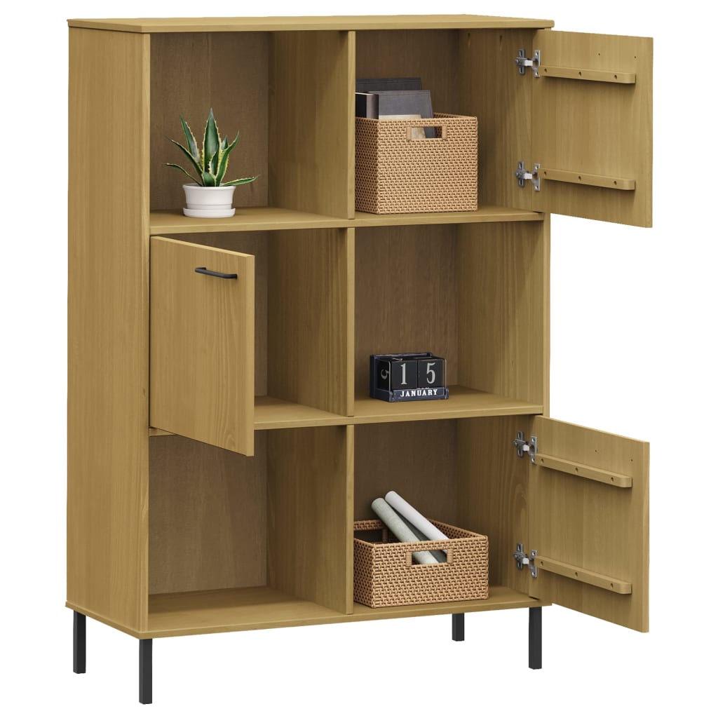 vidaXL Bibliothèque OSLO pieds en métal marron 90x35x128,5 cm bois massif