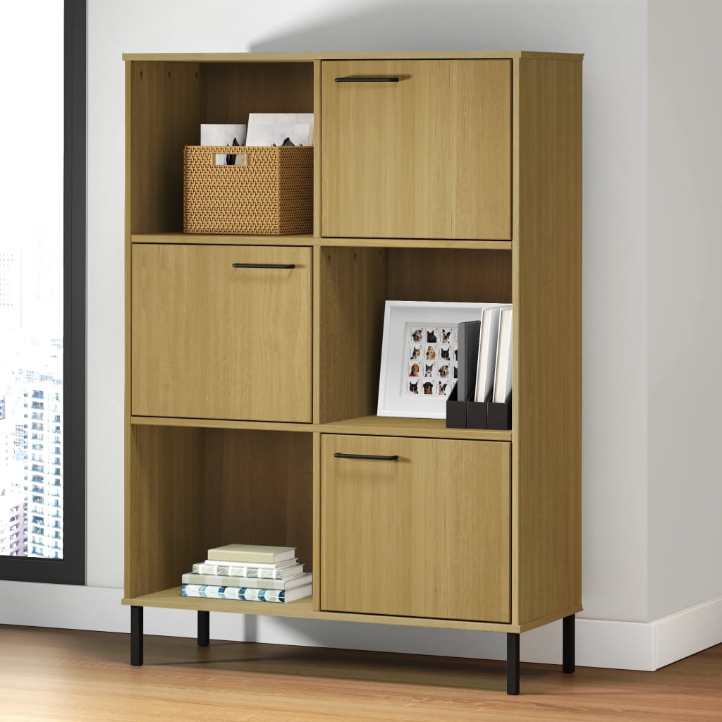 vidaXL Bibliothèque OSLO pieds en métal marron 90x35x128,5 cm bois massif