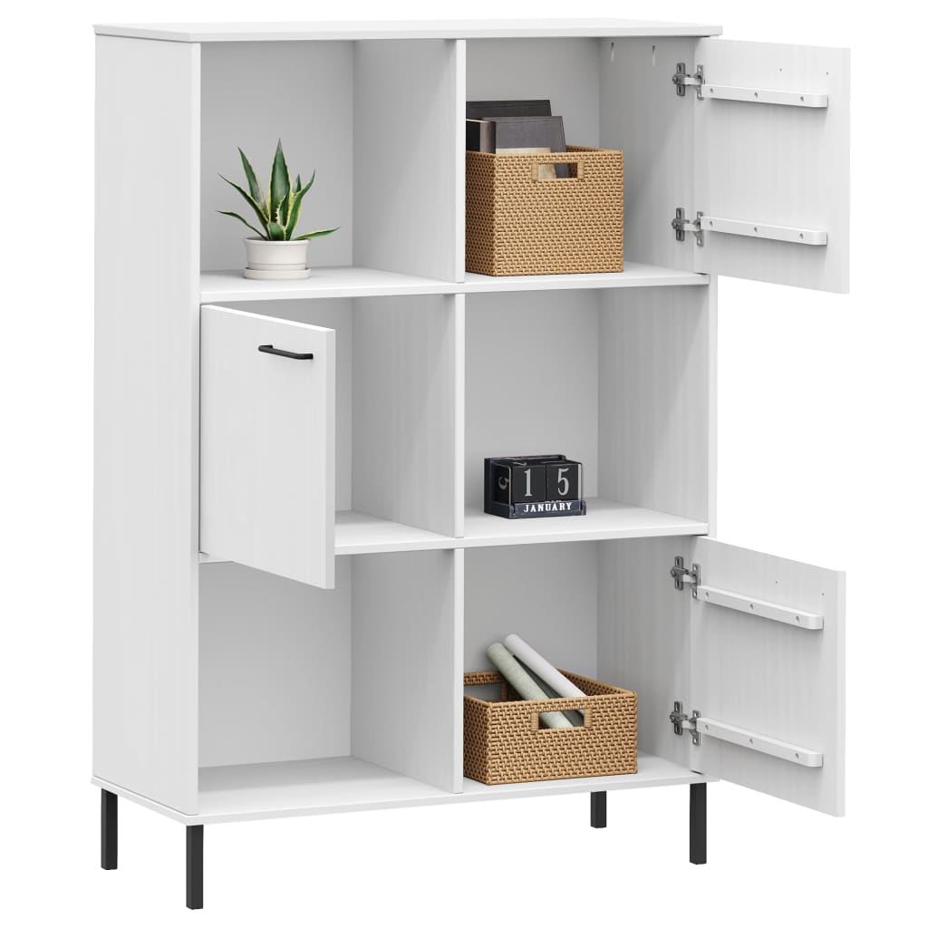 vidaXL Bücherregal OSLO mit Metallbeinen Weiß 90x35x128,5cm Massivholz