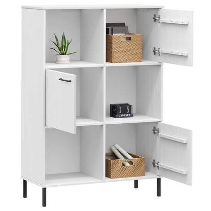 vidaXL Bücherregal OSLO mit Metallbeinen Weiß 90x35x128,5cm Massivholz