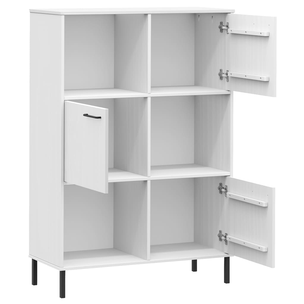 vidaXL Bücherregal OSLO mit Metallbeinen Weiß 90x35x128,5cm Massivholz