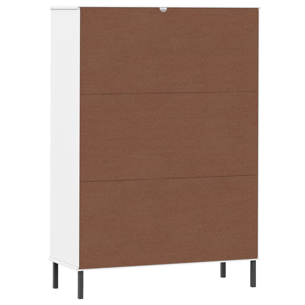 vidaXL Bücherregal OSLO mit Metallbeinen Weiß 90x35x128,5cm Massivholz