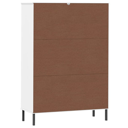 vidaXL Bücherregal OSLO mit Metallbeinen Weiß 90x35x128,5cm Massivholz