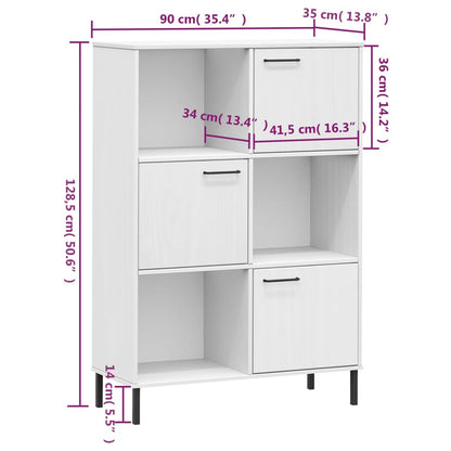 vidaXL Bücherregal OSLO mit Metallbeinen Weiß 90x35x128,5cm Massivholz
