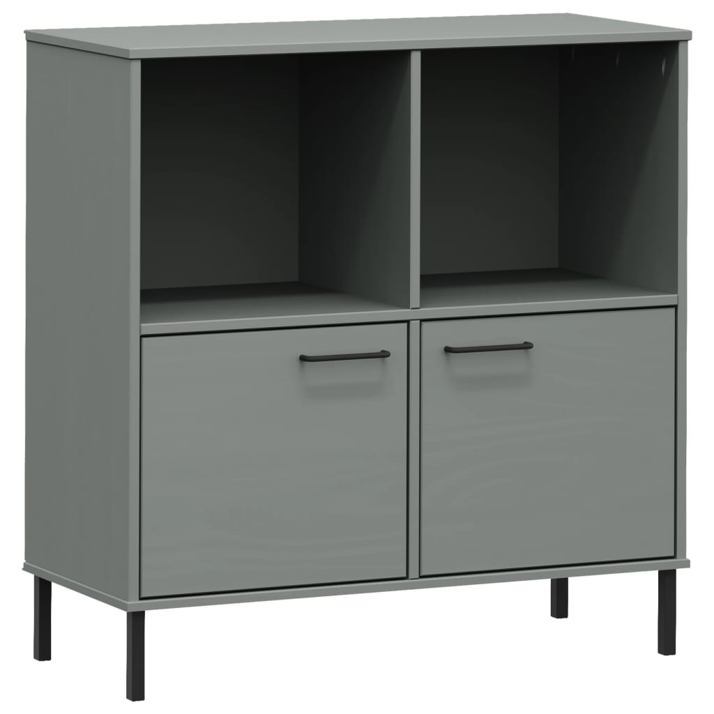vidaXL Bücherregal OSLO mit Metallbeinen Grau 90x35x90,5 cm Massivholz