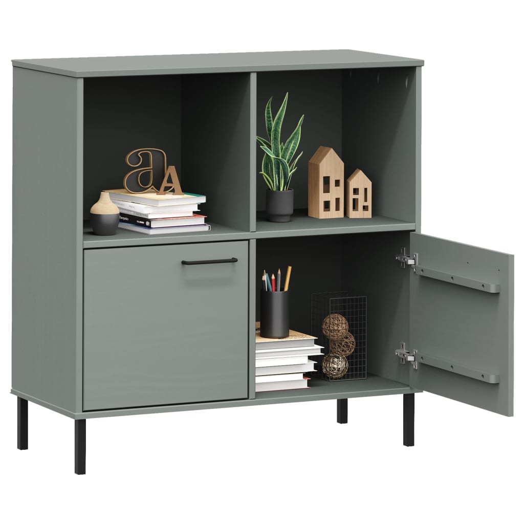 vidaXL Bücherregal OSLO mit Metallbeinen Grau 90x35x90,5 cm Massivholz