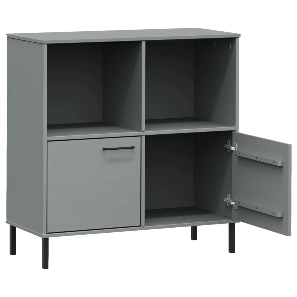 vidaXL Bücherregal OSLO mit Metallbeinen Grau 90x35x90,5 cm Massivholz