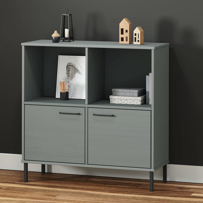 vidaXL Bücherregal OSLO mit Metallbeinen Grau 90x35x90,5 cm Massivholz