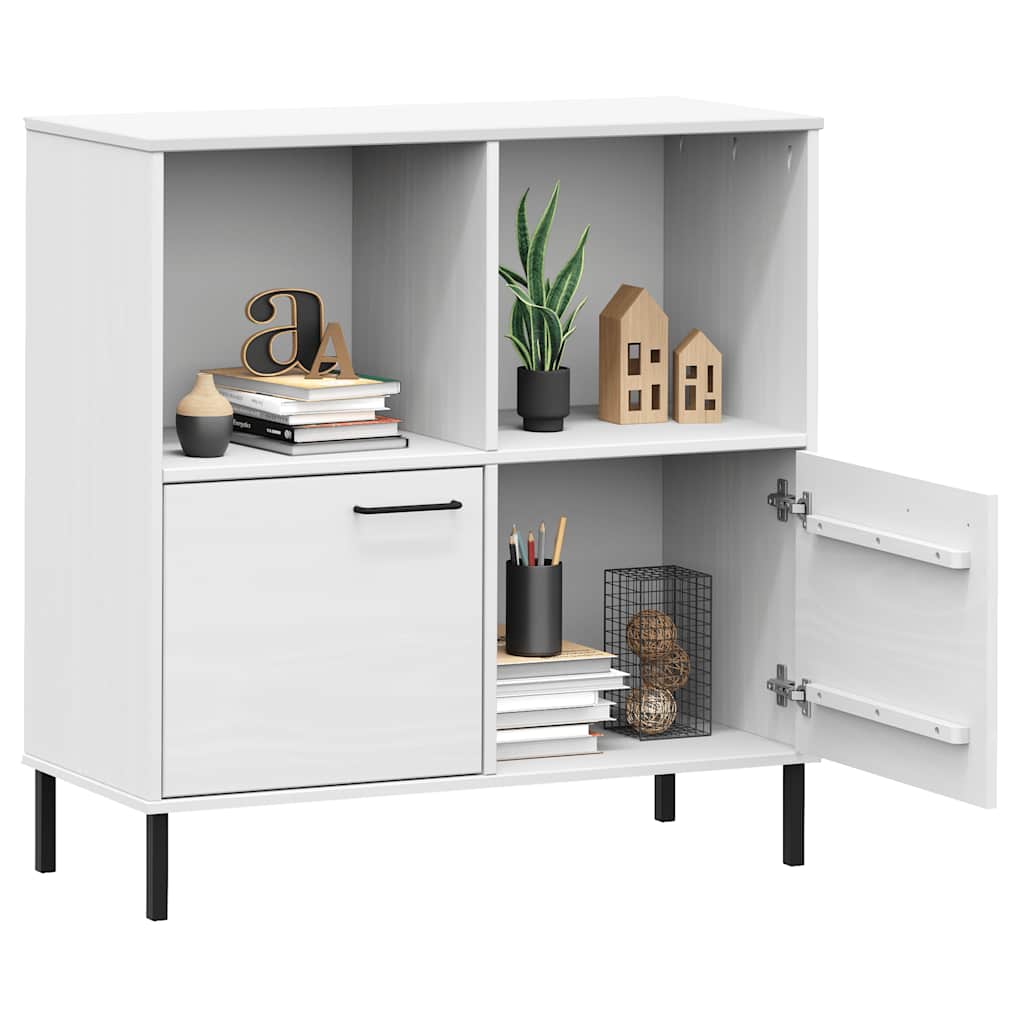 vidaXL Bücherregal OSLO mit Metallbeinen Weiß 90x35x90,5 cm Massivholz