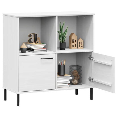 vidaXL Bücherregal OSLO mit Metallbeinen Weiß 90x35x90,5 cm Massivholz