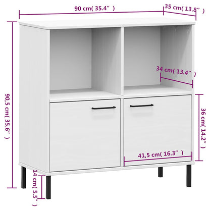 vidaXL Bücherregal OSLO mit Metallbeinen Weiß 90x35x90,5 cm Massivholz