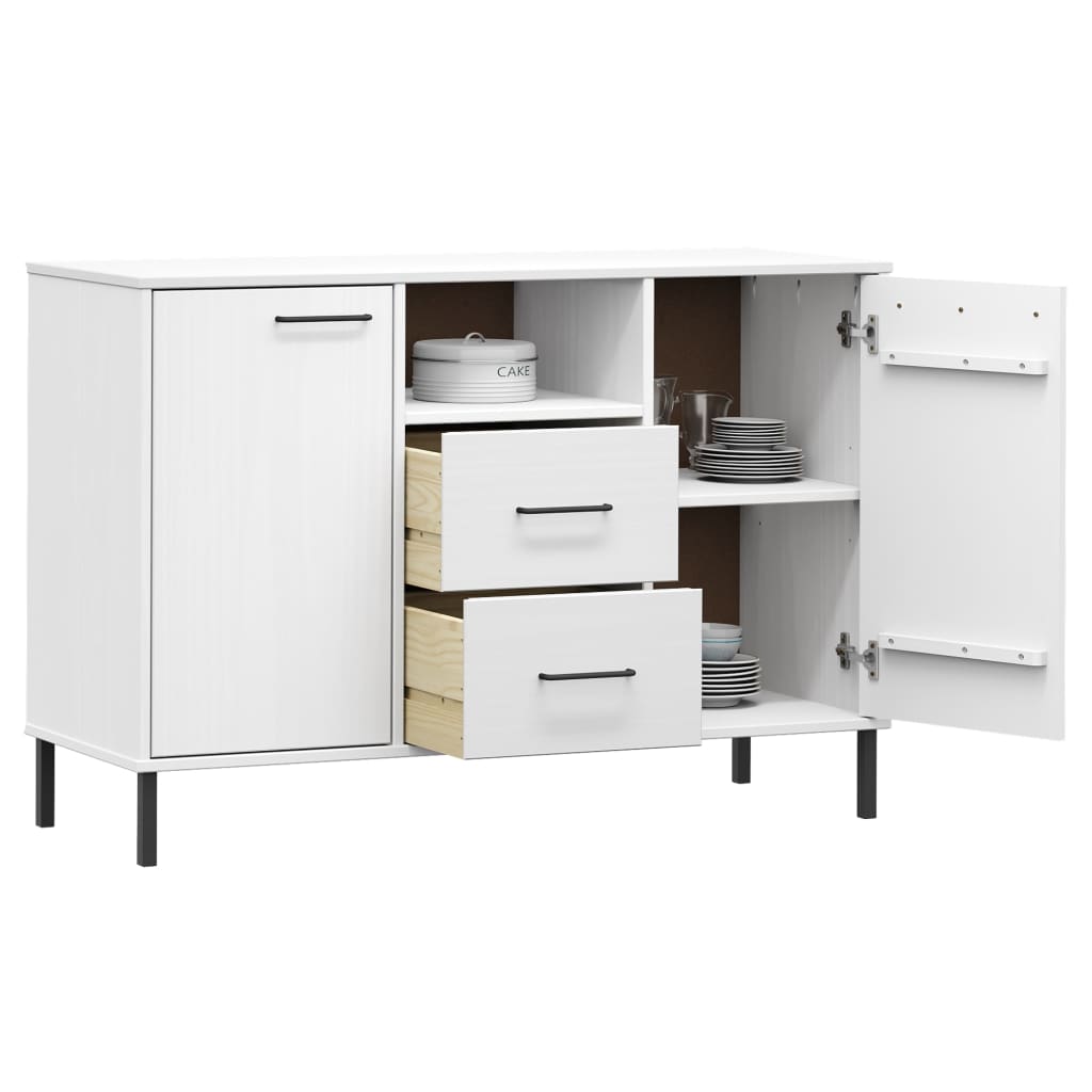 vidaXL Buffet OSLO avec pieds en métal Blanc 113x40x77 cm Bois massif