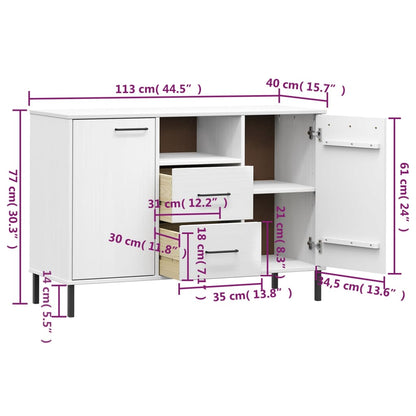vidaXL Buffet OSLO avec pieds en métal Blanc 113x40x77 cm Bois massif