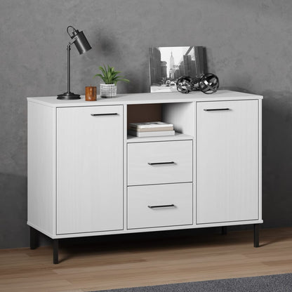vidaXL Buffet OSLO avec pieds en métal Blanc 113x40x77 cm Bois massif