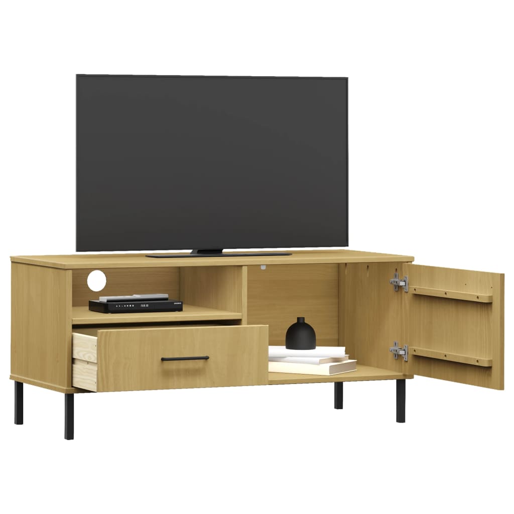 vidaXL Meuble TV OSLO avec pieds en métal Marron Bois de pin massif