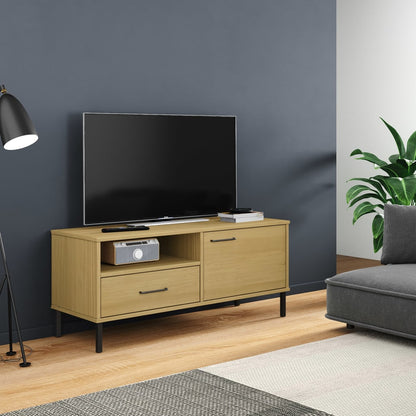 vidaXL Meuble TV OSLO avec pieds en métal Marron Bois de pin massif