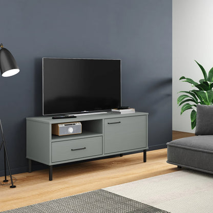 Meuble TV vidaXL OSLO avec pieds en métal Gris Bois de pin massif