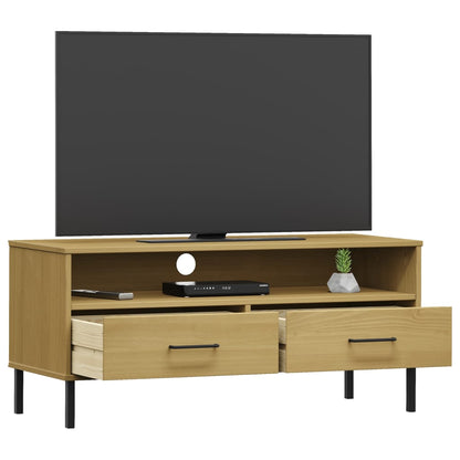 vidaXL Meuble TV OSLO avec pieds en métal Marron Bois de pin massif