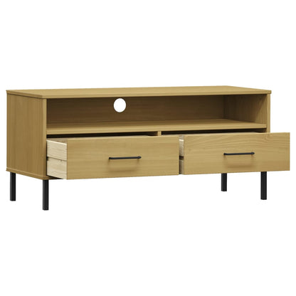 vidaXL Meuble TV OSLO avec pieds en métal Marron Bois de pin massif