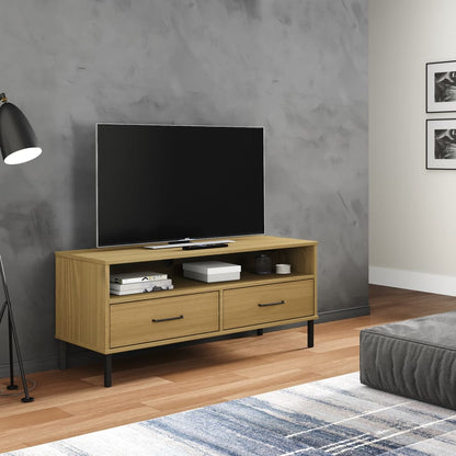 vidaXL Meuble TV OSLO avec pieds en métal Marron Bois de pin massif