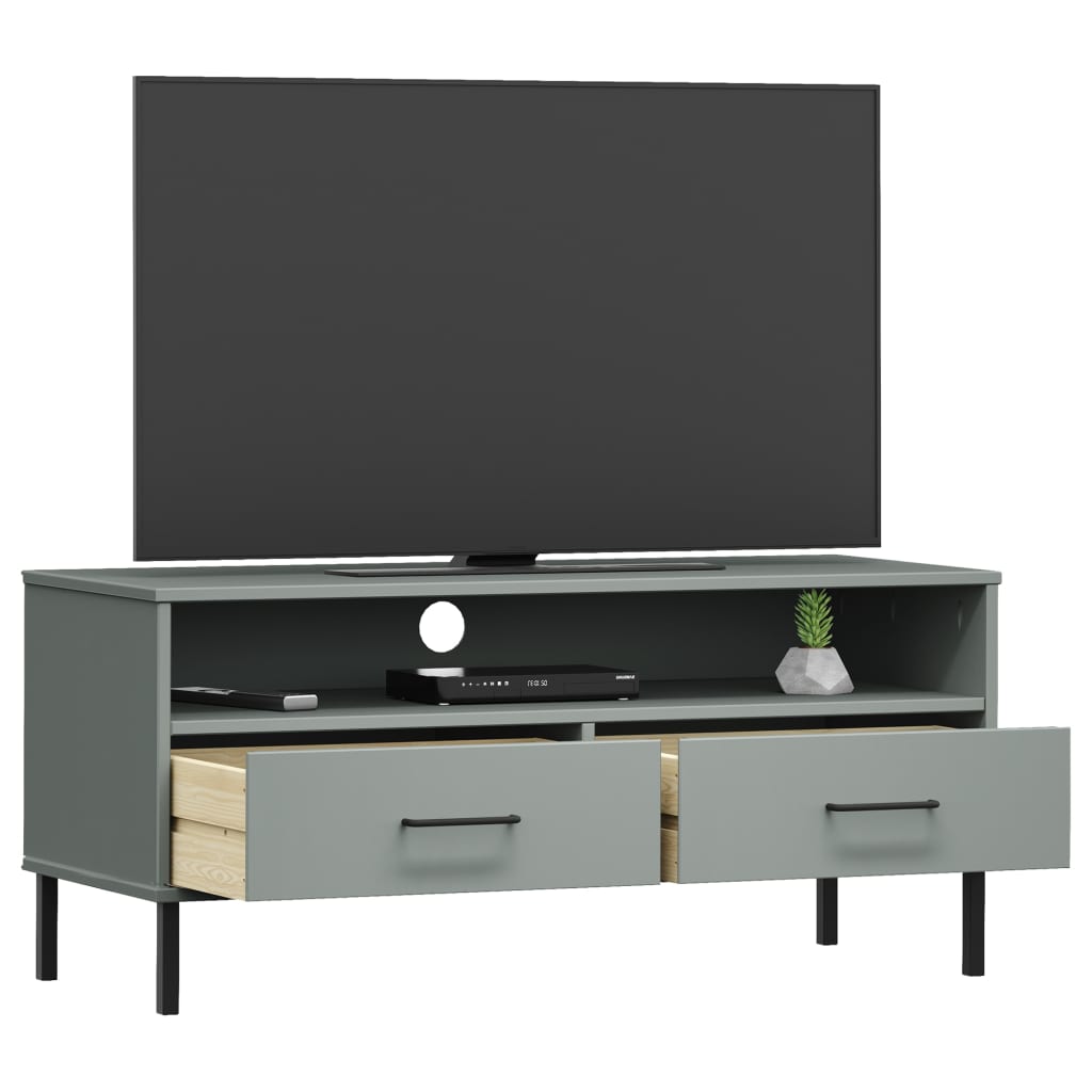 Meuble TV vidaXL OSLO avec pieds en métal Gris Bois de pin massif