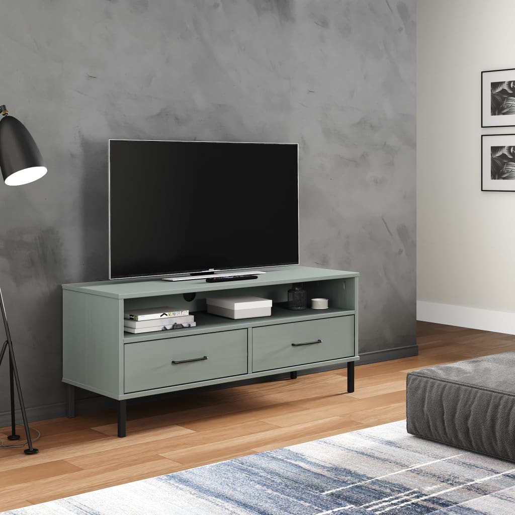 Meuble TV vidaXL OSLO avec pieds en métal Gris Bois de pin massif