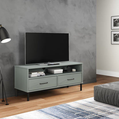 Meuble TV vidaXL OSLO avec pieds en métal Gris Bois de pin massif