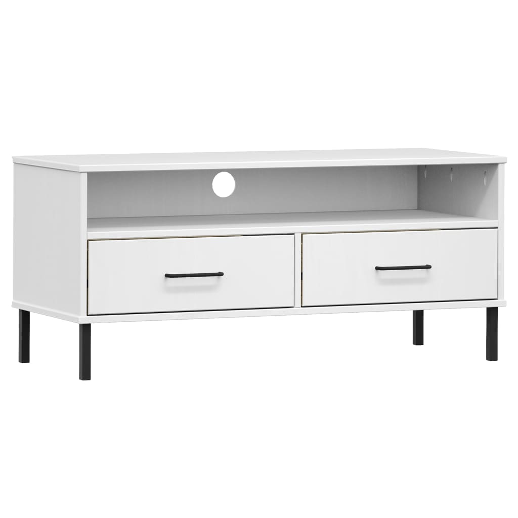 vidaXL TV-Schrank OSLO mit Metallbeinen Weiß Massivholz Kiefer