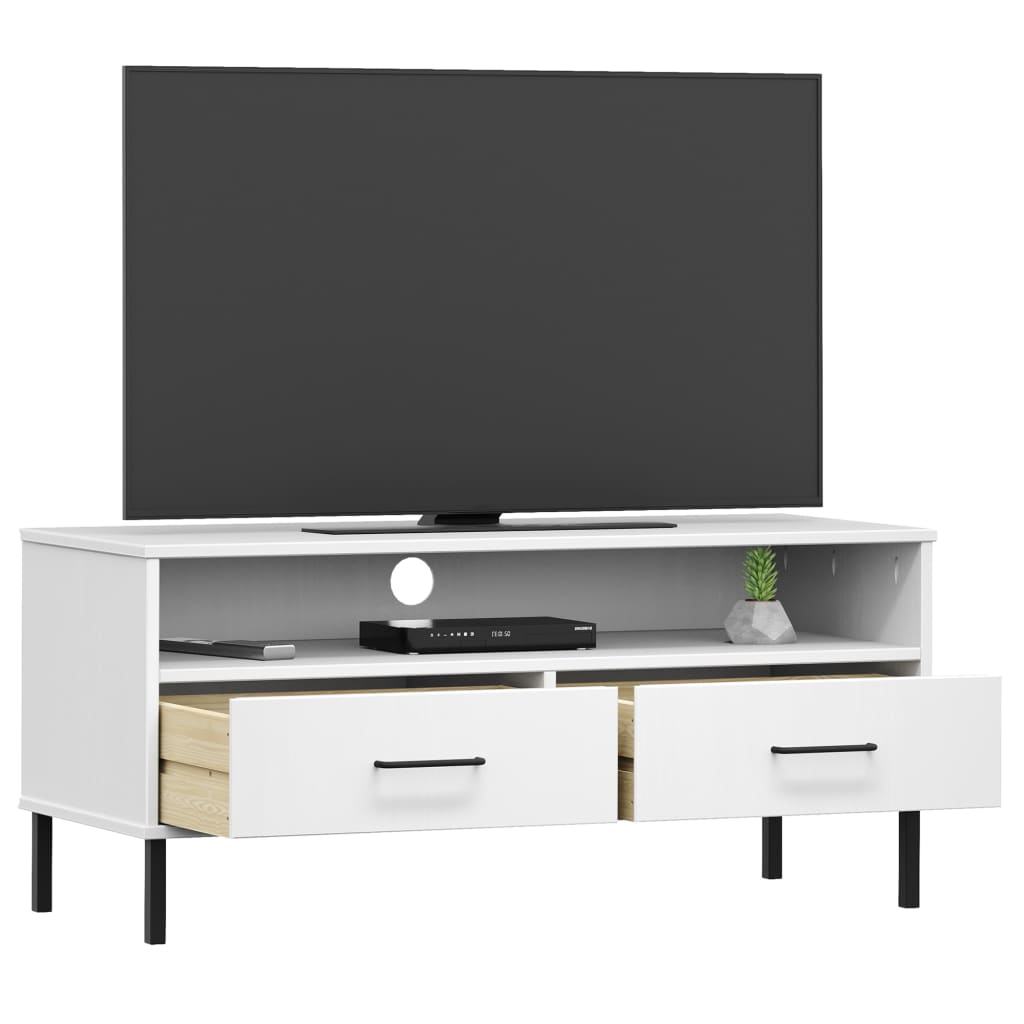 vidaXL TV-Schrank OSLO mit Metallbeinen Weiß Massivholz Kiefer