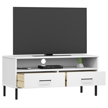 vidaXL TV-Schrank OSLO mit Metallbeinen Weiß Massivholz Kiefer