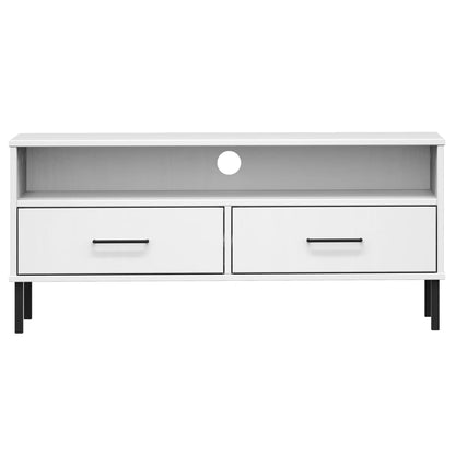 vidaXL TV-Schrank OSLO mit Metallbeinen Weiß Massivholz Kiefer